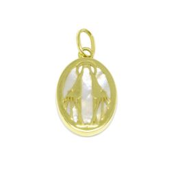 Pingente Nsra. das Gra�as Milagrosa Base Madrep�rola em Ouro Amarelo 18 Kilates - 25074